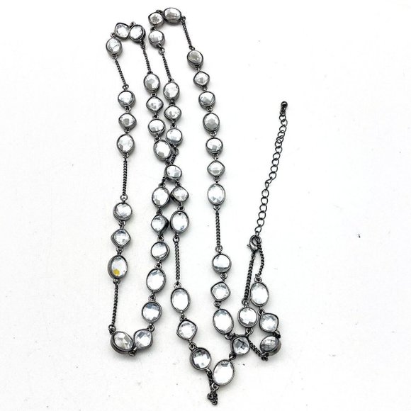 Faceted Bead Chain Necklace Gunmetal Glam Bling Sparkle Holiday Party Classic - Picture 1 of 8